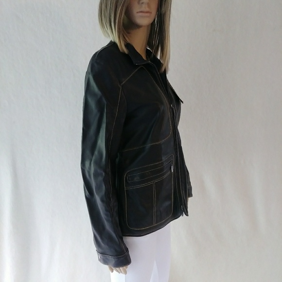 HP! Escada Sport Sz 38/M Brown Leather Jacket - Picture 4 of 8
